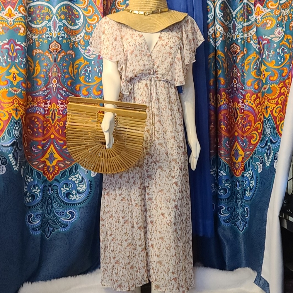 Elegant Floral sheer beach coverup maxi dress